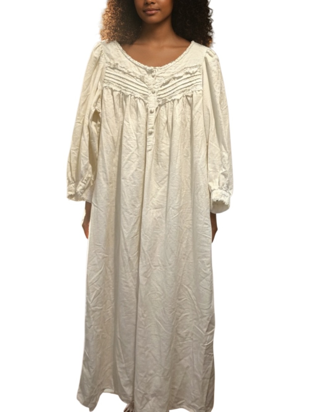 Vintage Bergdorf Goodman Cotton Lace Ruffle Nightgown White Cottagecore Medium